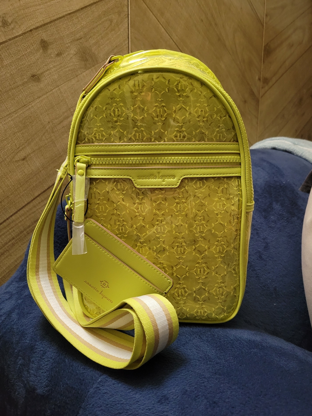 Nanette Lepore Kourt Logo Sling Backpack In Clear Lime Green Vegan Leather
